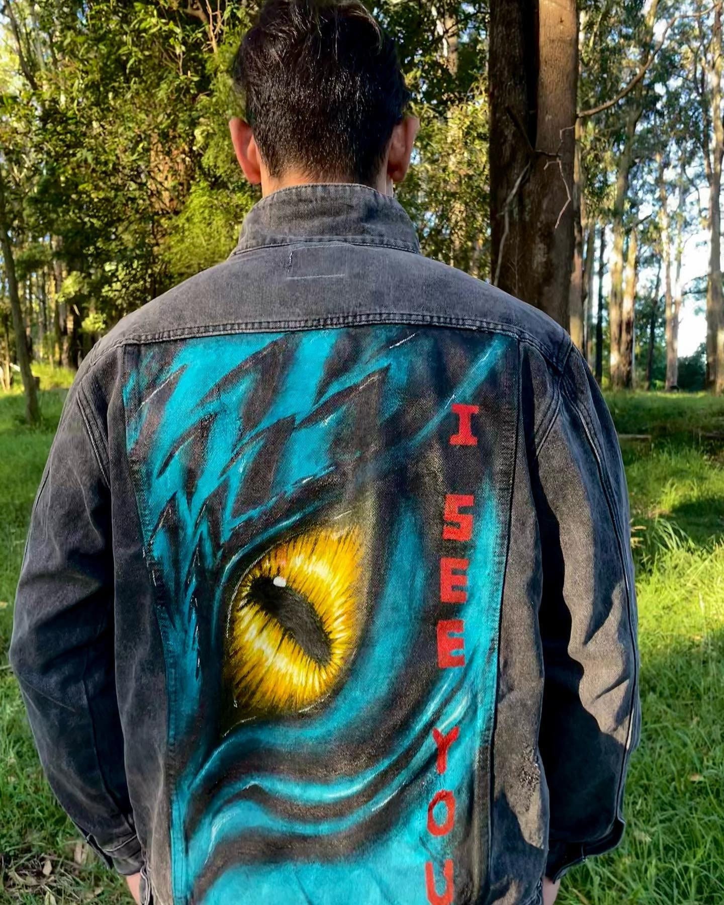 UNIQUE-Dragon Eye-Hand painted Denim Jacket