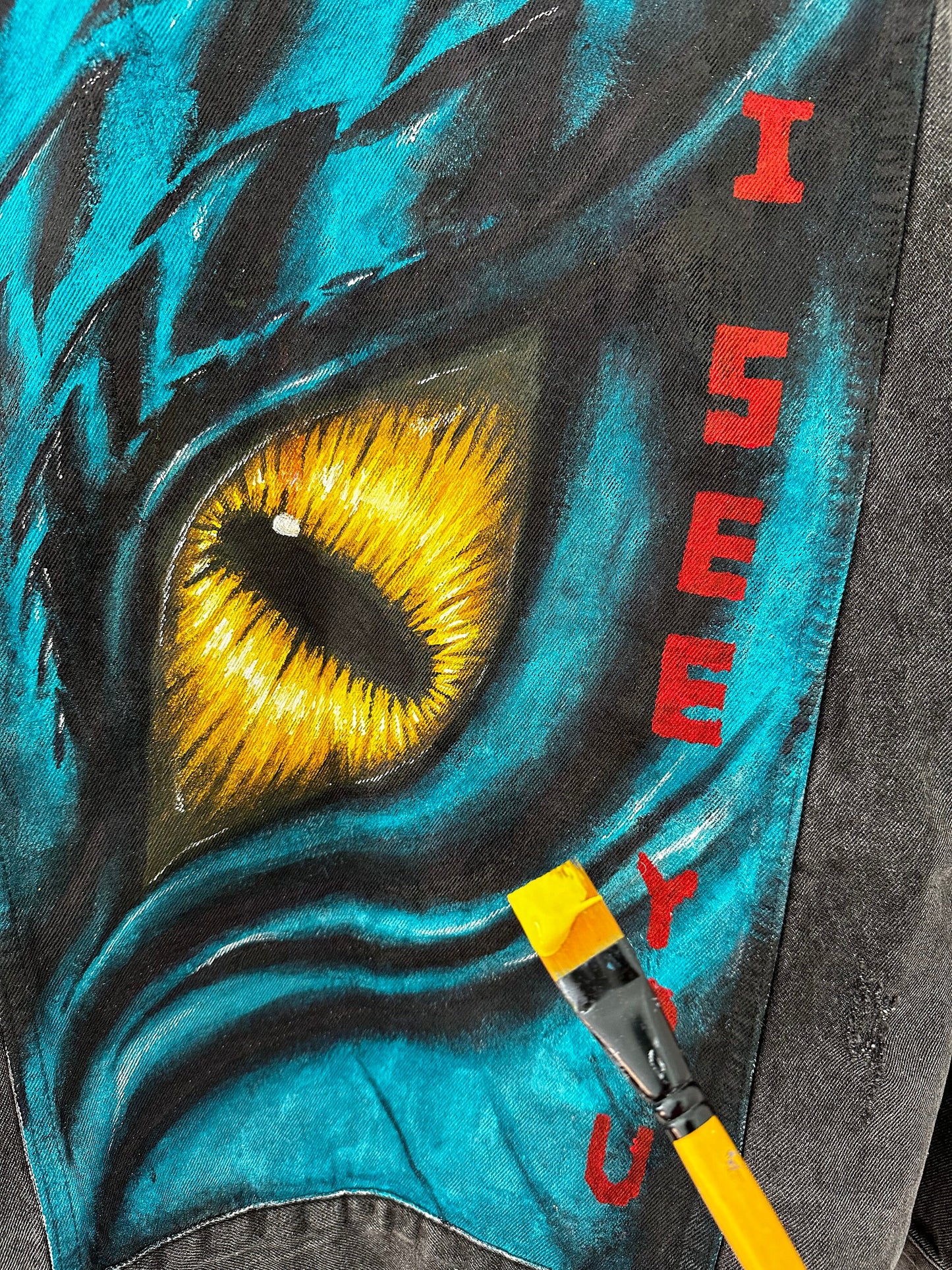 UNIQUE-Dragon Eye-Hand painted Denim Jacket